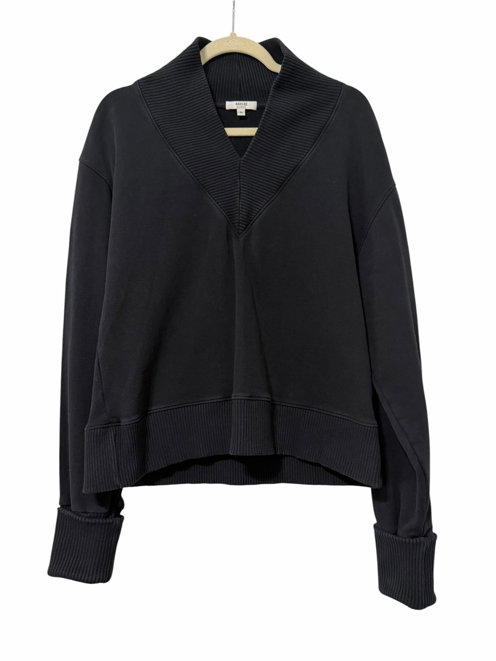 Agolde Klara Extended V-Neck Sweatshirt | Black | Medium